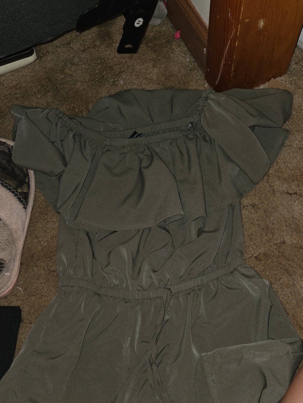 Rue21 Olive Off-Shoulder Ruffle Jumpsuit - Picture 1 of 1